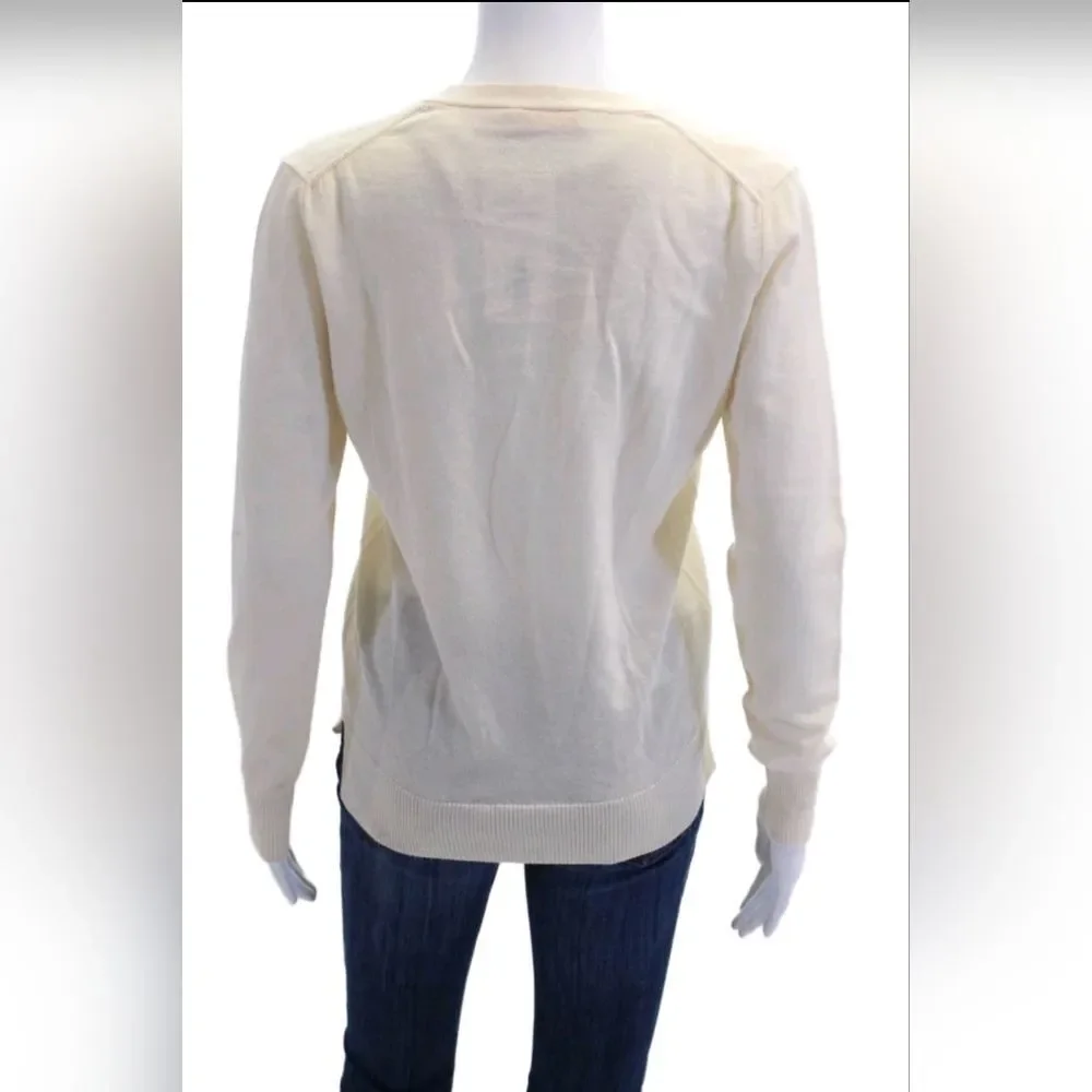 Tory Burch Womens Merino Wool V-Neck Cardigan Sweater Gold Buttons Small